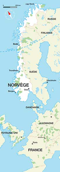 Carte du Nord de l'Europe et Norvège